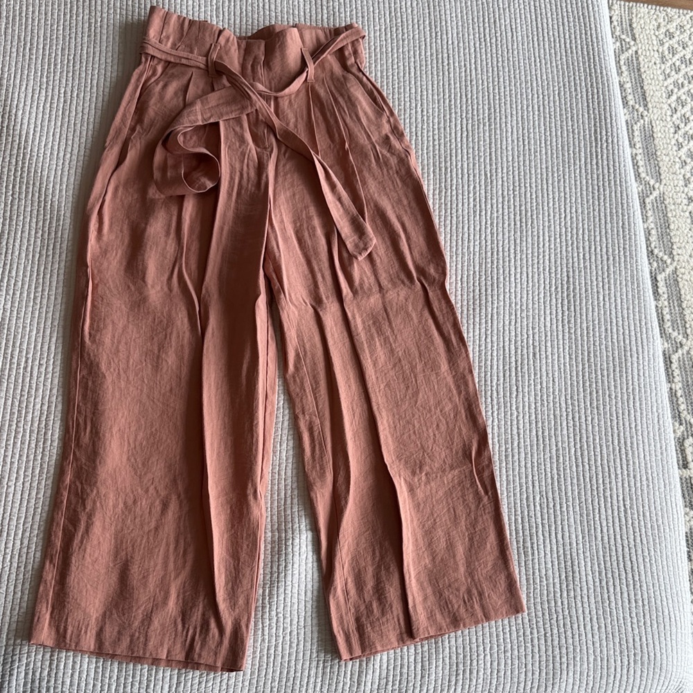 Zara Wide-Leg Paperbag Crop Pants in Dusty Rose
